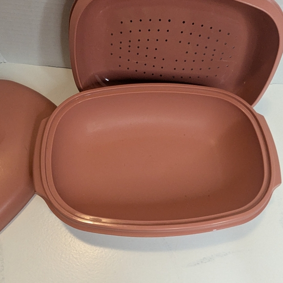 Vintage Tupperware Microwave Food Steamer 6 Cup Dusty Rose 4-Piece 1273-6 EUC - Picture 4 of 9